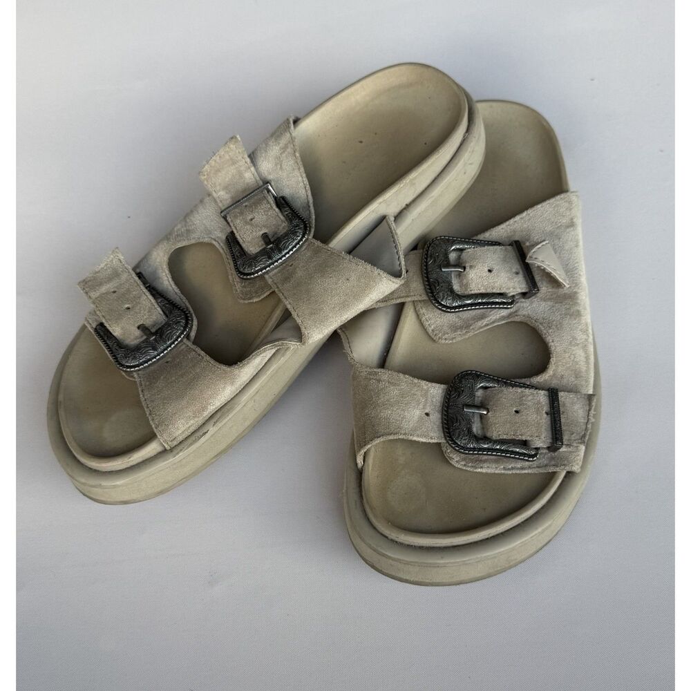 American Eagle Western-Buckle Vegan Suede Sandals